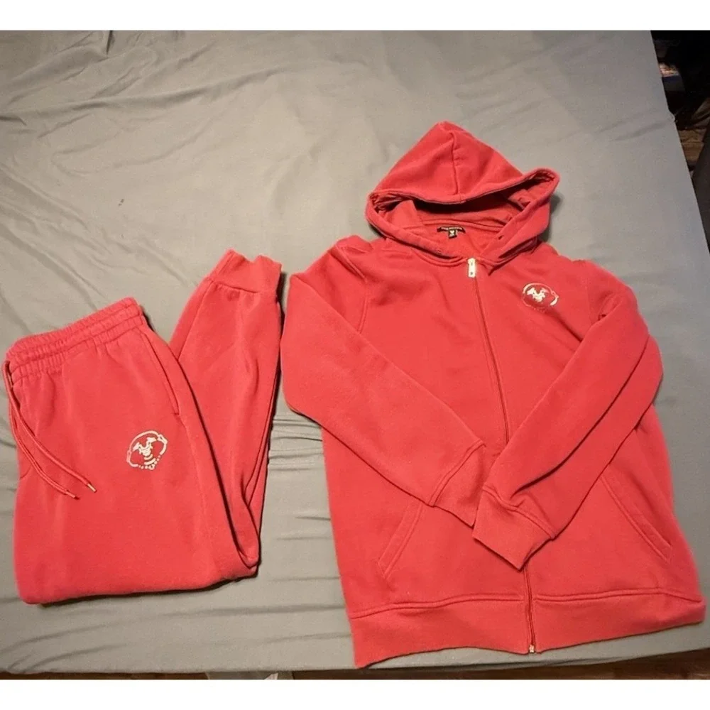 True Religion Men's Large‎ Sweatsuit Set Jogger and Pullover Hoodie, Red, Buddha